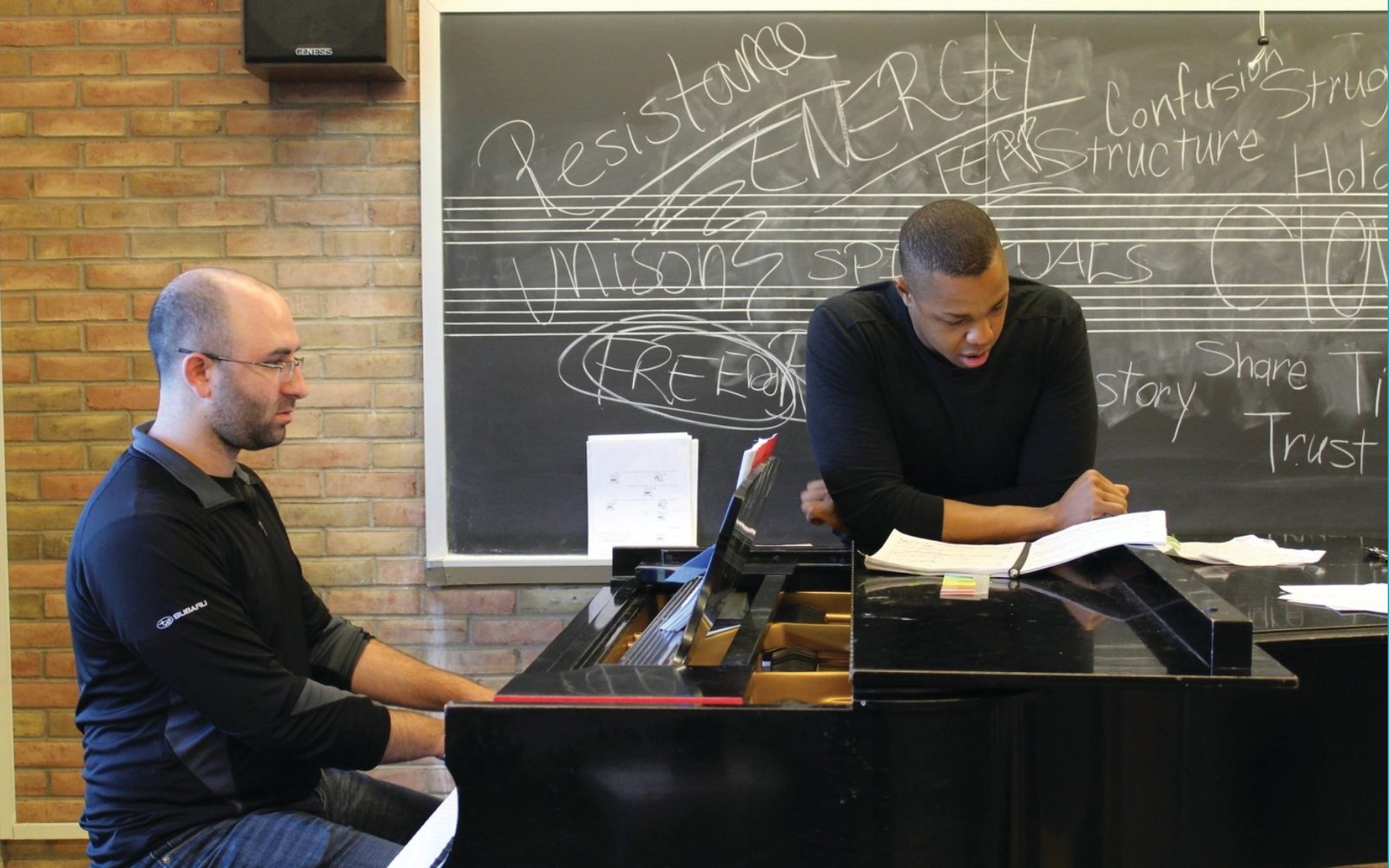 Michael Schachter and Davóne Tines in a developmental workshop for The Black Clown.