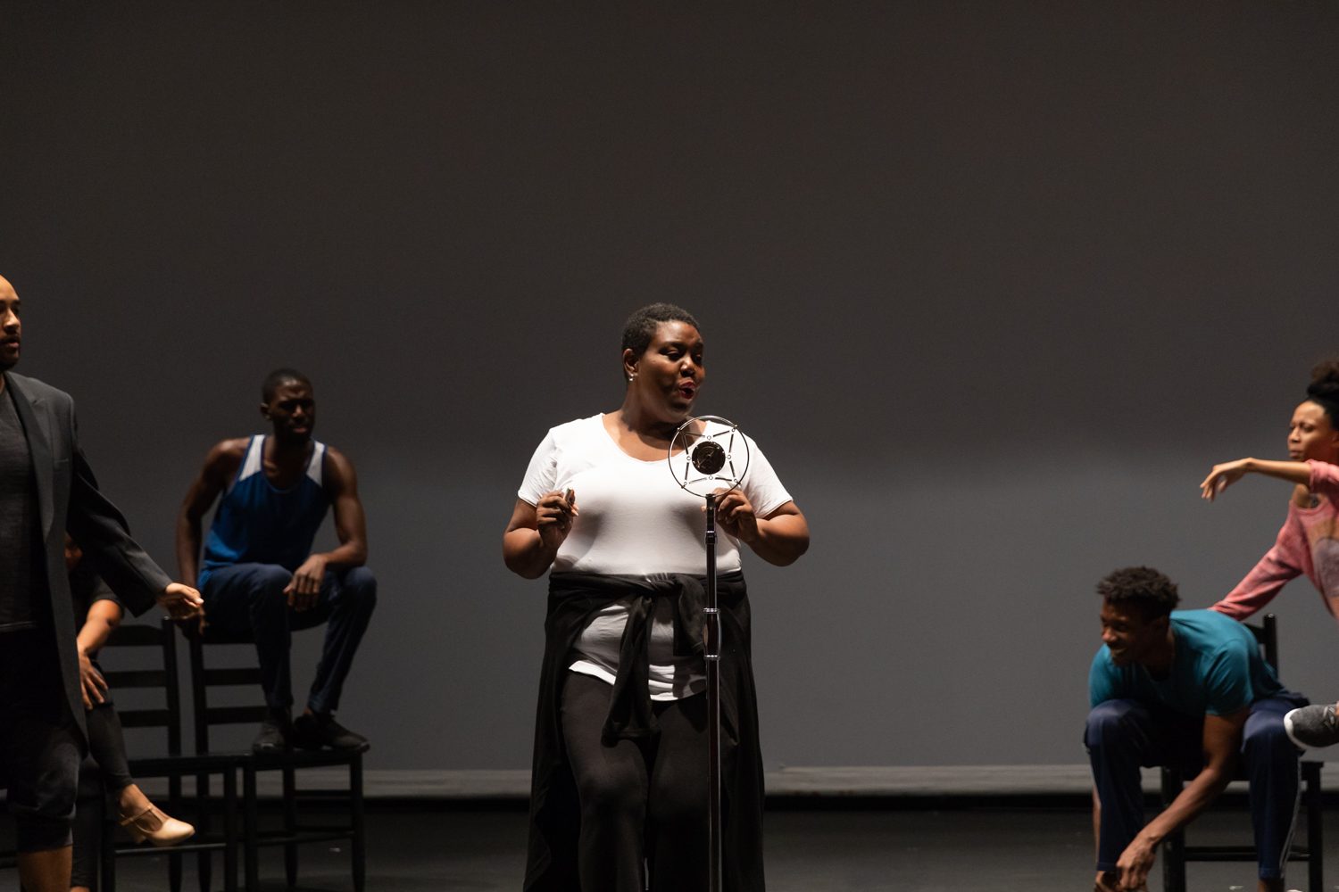 Dawn Bless and the cast of The Black Clown in rehearsal.