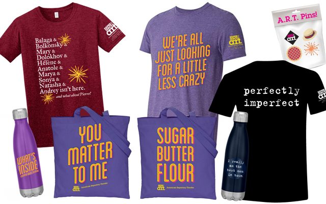 ExtraOrdinary Merchandise includes t-shirts, water bottles, tote bags, and pins.