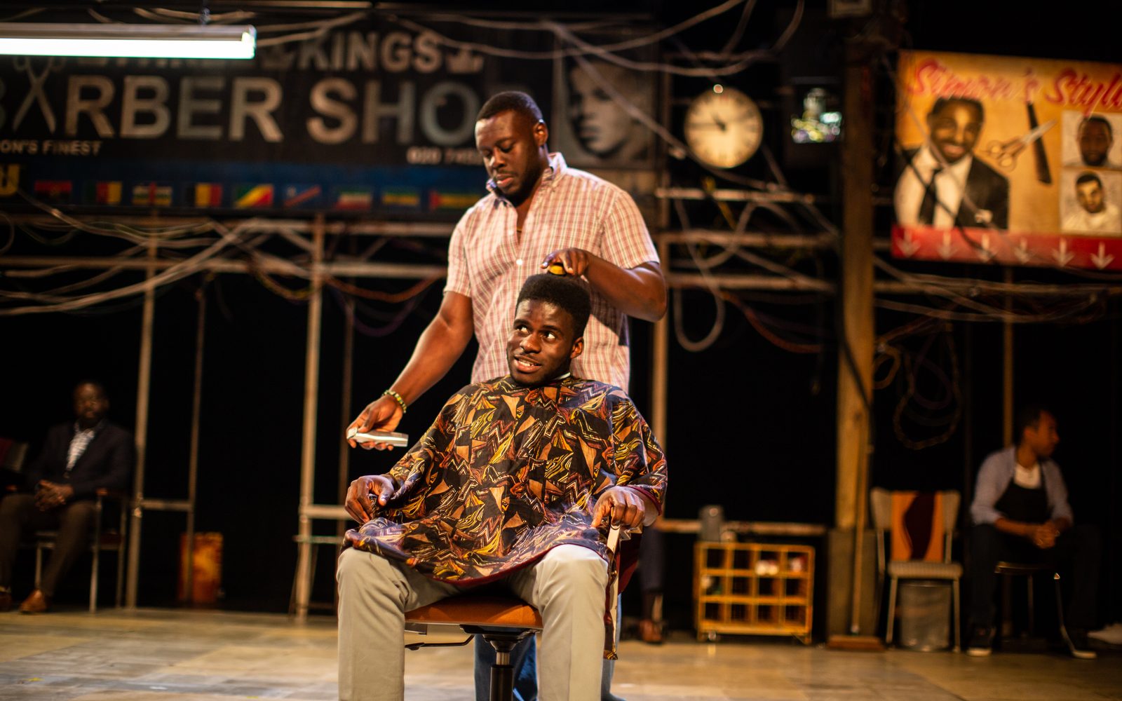 Ekow Quartey and Kenneth Omole in Barber Shop Chronicles.