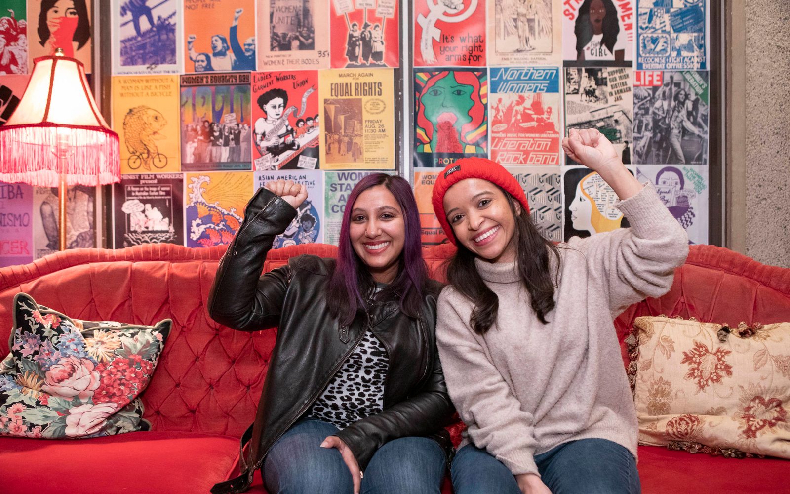 Audience members pose in the lobby of Gloria: A Life.