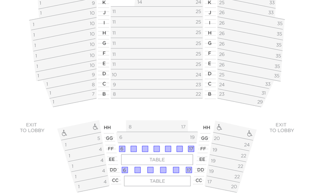 Ocean Filibuster Seating The Ocean Filibuster seating chart with Senate Seats at tables in the front two rows.